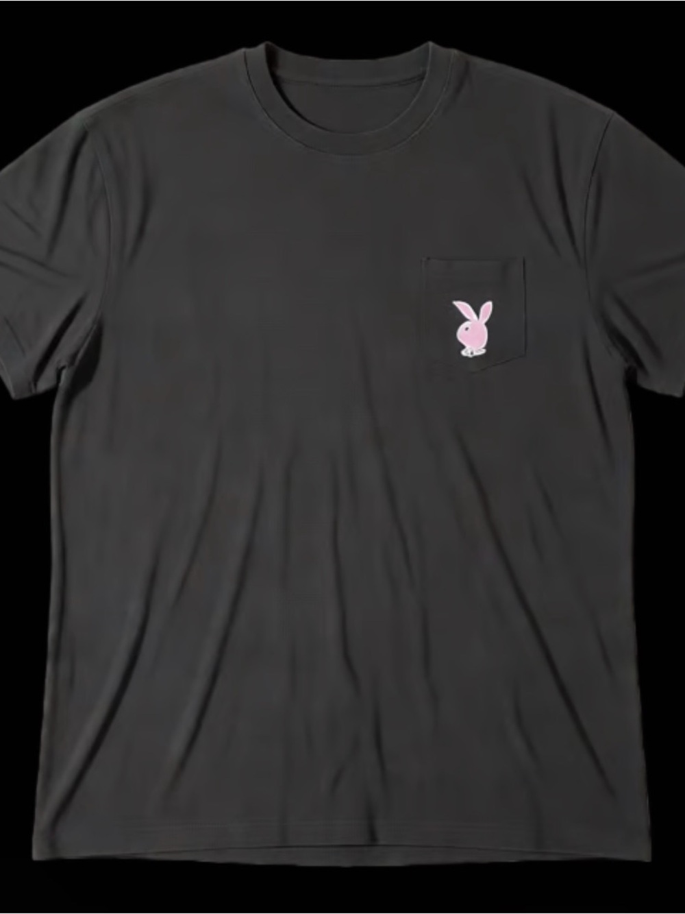 PLAYBOY Black Short-Sleeve Tee with Pink Bunny Pocket